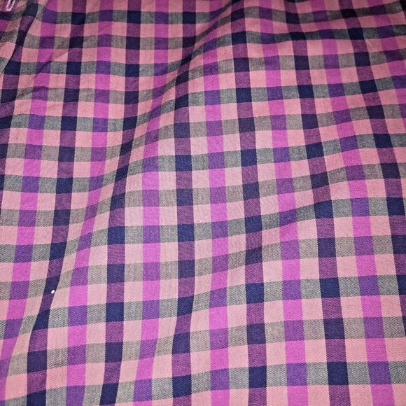 Tallia Button Up Shirt Flip Cuffs Mens  XL 17 1/2 Purple Blue Plaid Long Sleeve - Picture 3 of 6